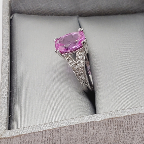 Genuine Pink & White Topaz 925 Sterling Silver Ring - Picture 3 of 8